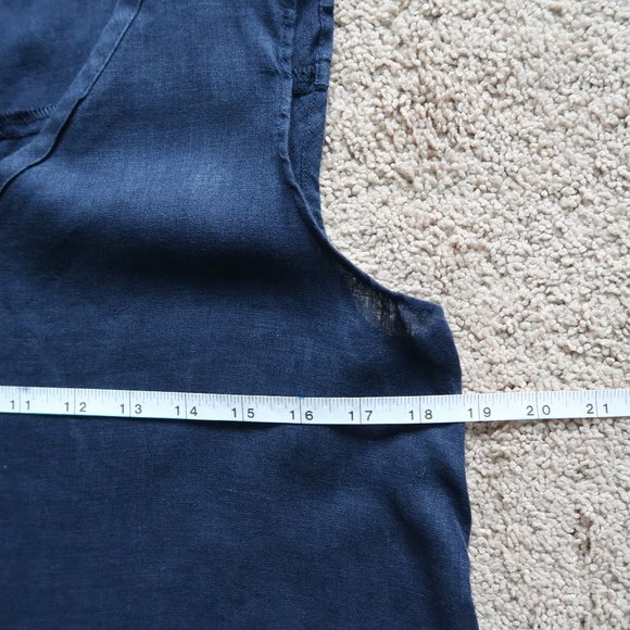 Flax Dark Blue V Neck Lightweight Linen Tank Dress with Pocket - Picture 8 of 14